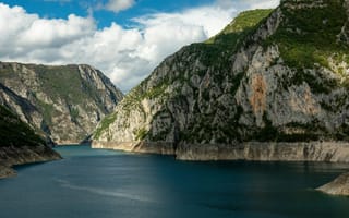 Картинка природа, горы, озеро, пейзаж, небо, облака, вода