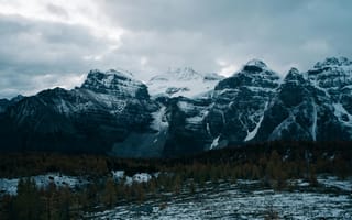 Картинка горы, природа, зима, пейзаж, снег, облака, лес