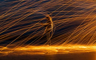 Картинка огонь, искусство, движение, свет, фотография, эксперимент, ночь