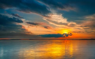 Картинка закат, море, небо, облака, отражение, пейзаж, природа, спокойствие