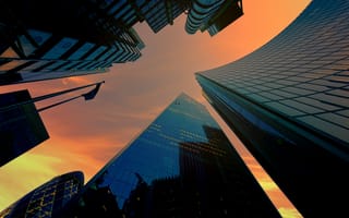 Картинка небо, здания, город, архитектура, закат, урбанистика, высотки