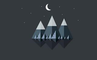 Картинка горы, ночь, луна, звезды, пейзаж, природа, абстракция