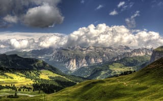 Картинка горы, природа, пейзаж, облака, зелень, долина, красота