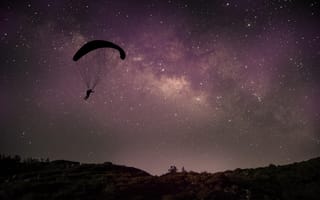 Картинка параплан, звезды, ночное небо, галактика, приключение, пейзаж, космос