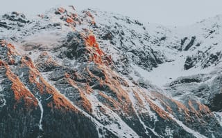 Картинка горы, природа, зима, снег, пейзаж, закат, скалы