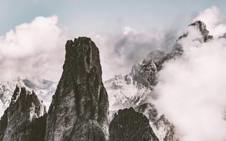 Картинка горы, природа, облака, пейзаж, скалы, высота, туман