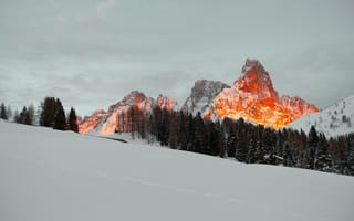 Картинка горы, снег, природа, закат, лес, пейзаж, зима