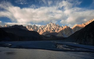 Картинка горы, природа, пейзаж, озеро, небо, облака, закат