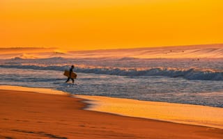 Картинка пляж, серфинг, закат, океан, песок, спорт, отдых