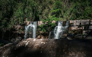 Картинка водопад, природа, лес, камни, зелень, пейзаж, отдых