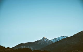 Картинка горы, небо, природа, пейзаж, снег, горизонт, летящий самолет