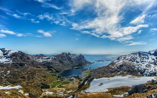 Картинка горы, природа, пейзаж, озеро, небо, снег, лето, вода, скалы, вид