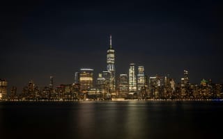 Картинка город, ночь, небоскребы, огни, пейзаж, архитектура, сити