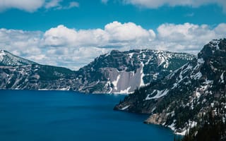 Картинка озеро, горы, природа, пейзаж, небо, облака, снег