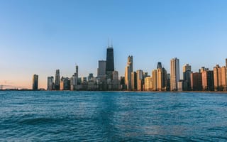 Картинка город, небо, вода, здание, пейзаж, архитектура, Чикаго