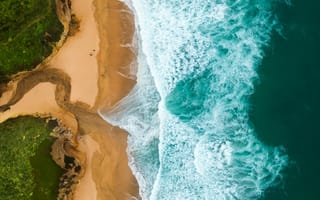 Картинка море, пляж, природа, пейзаж, волны, берег, зелень