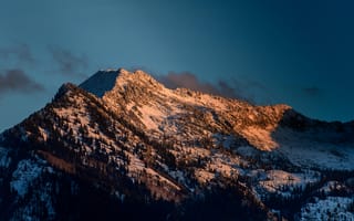 Картинка горы, природа, пейзаж, снег, закат, лес, небо