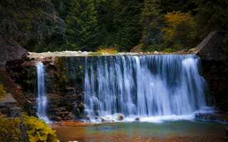 Картинка водопад, природа, лес, пейзаж, вода, осень, камни