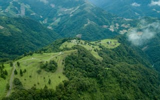 Картинка горы, природа, пейзаж, лес, облака, зелень, высота, долина, отдых, пейзажный