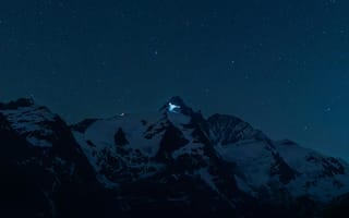 Картинка горы, ночь, звезды, пейзаж, природа, снег, небо