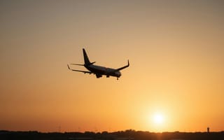 Картинка самолет, закат, небо, полет, транспорт, авиация, пейзаж