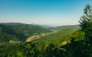 Картинка горы, пейзаж, природа, лес, долина, небо, отдых
