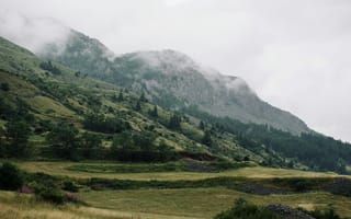 Картинка горы, природа, пейзаж, туман, лес, долина, зелень