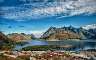 Картинка пейзаж, горы, озеро, небо, природа, скалы, вода, лето, отдых, красота