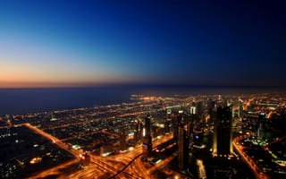 Картинка город, ночь, небо, огни, архитектура, пейзаж, свет