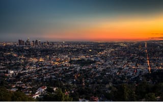 Картинка город, закат, пейзаж, Лос-Анджелес, ночной вид, архитектура, урбанистика