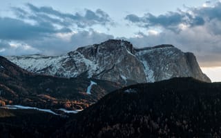 Картинка горы, природа, пейзаж, закат, снег, лес, небо