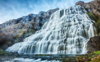 Картинка водопад, природа, пейзаж, горы, вода, красота, исландия