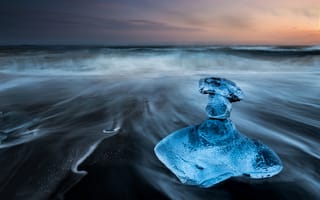 Картинка лед, океан, пейзаж, закат, природа, пляж, вода