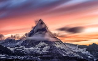 Картинка горы, пейзаж, закат, природа, облака, альпы, красота