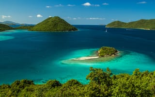 Картинка остров, море, пейзаж, природа, отдых, тропики, синий