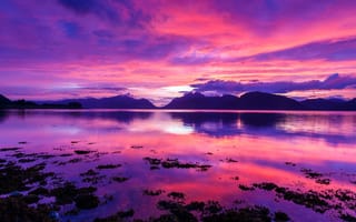 Картинка закат, природа, озеро, горы, пейзаж, небо, отражение