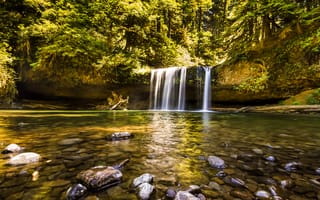 Картинка водопад, природа, лес, река, камни, пейзаж, отдых