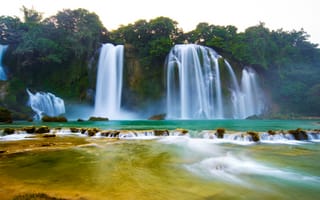 Картинка водопад, природа, пейзаж, река, лес, вода, отдых