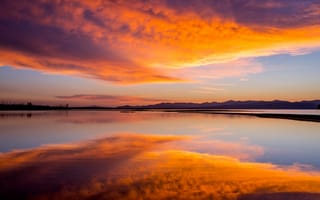 Картинка закат, озеро, природа, отражение, небо, пейзаж, горы