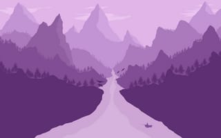 Картинка горы, пейзаж, природа, река, фон, пурпурный, обои