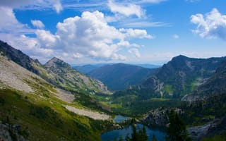 Картинка горы, природа, озеро, пейзаж, небо, облака, лес