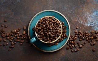 Картинка кофе, зерна, чашка, обои, еда, напиток, коричневый