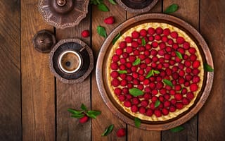 Картинка торт, малина, десерт, еда, кулинария, чай, древесина, зеленый, блюдо, вкусно
