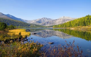 Картинка природа, горы, озеро, отражение, лес, пейзаж, осень, спокойствие