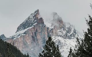 Картинка горы, природа, пейзаж, снег, лес, облака, высота, скалы