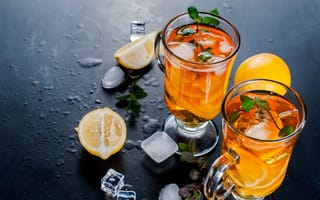 Картинка напитки, лимон, лед, освежающий, чай, мята, стекло, лето, фрукты, коктейль