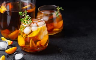 Картинка напиток, лед, фрукты, чай, освежающий, стекло, декор