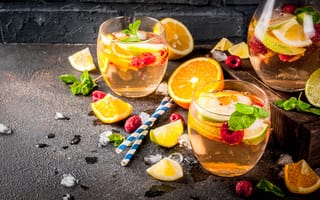 Картинка напитки, освежающий, фрукты, лед, коктейли, лето, декор