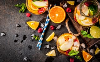Картинка напитки, фрукты, освежающий, лето, коктейли, лед, мята