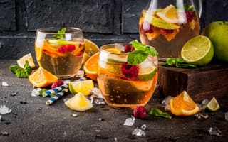 Картинка напитки, фрукты, освежающий, лед, коктейли, лето, декор